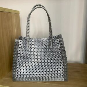 Silver Geometric Tote Bag